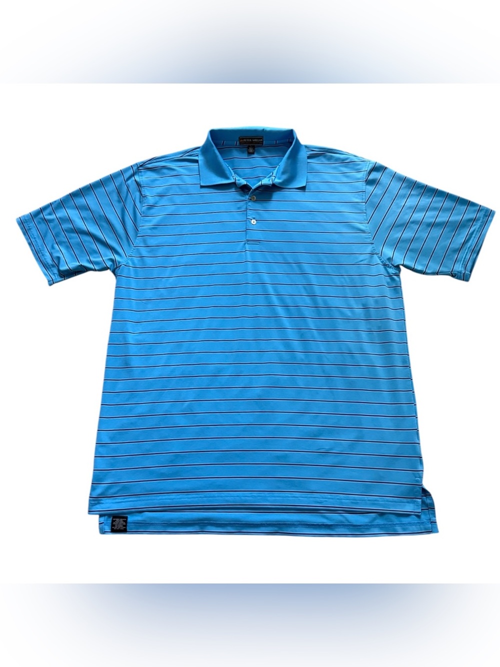 Peter Millar Summer Comfort Men’s Aqua Blue Polo w/ Navy & White Stripes XL